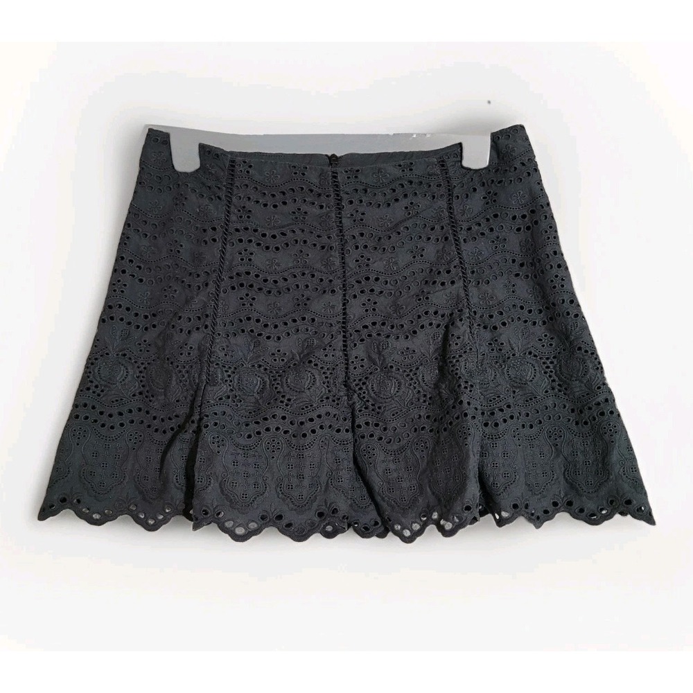 Love Shack Fancy Black 100% Cotton Embroidered Eyelet Lined Mini Skirt Sz S